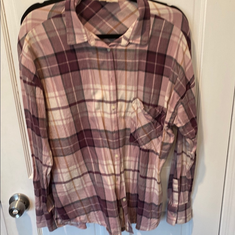 Plaid Button-Up Shirt in Pink and Purple
